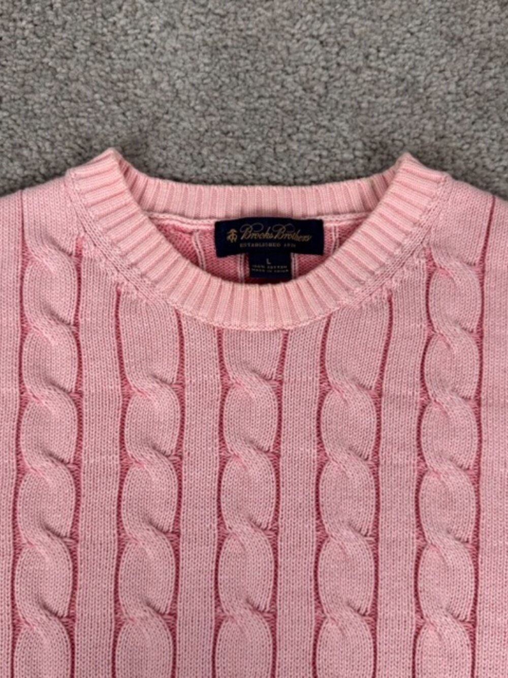 Brooks Brothers Cable Knit Sweater Women’s Large Pink Cotton Crewneck Soft - Picture 2 of 10